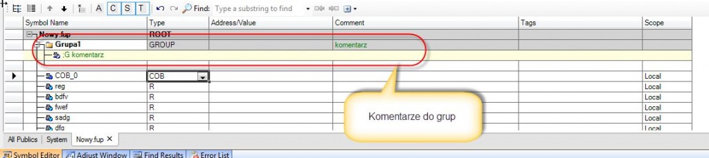 Dodawanie komentarzy do grup zmiennych