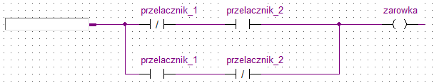 Program w języku drabinkowym realizujący założenia pierwszego przykładu
