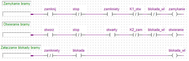 Program w języku drabinkowym realizujący założenia drugiego przykładu