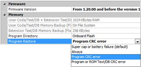 Opcje przywracania programu w Device Configurator